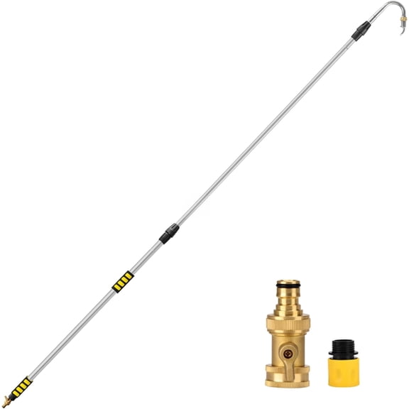 12FT Gutter Cleaning Tools (18FT Reach): Telescoping Wand with 360° Rotating Metal Nozzle, Brass Valve, Hose Attachment for Garden Hose