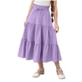 thumbnail image 5 of CUZIBR Youth Girls Skirts Bohemian Solid Color High Waist Casual Ruffled Tiered Flowy Breathable Loose Fit Tunic Long Skirt Summer Comfortable A-Line Vacation Beach Dailywear,Purple,14-15 Years, 5 of 7