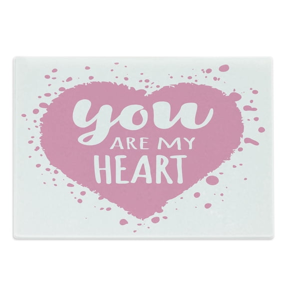 Vintage Valentine Cutting Board, Monochrome Typographic Image of You Are My Heart Words with Drops, Decorative Tempered Glass Cutting and Serving Board, in 3 Sizes, by Ambesonne