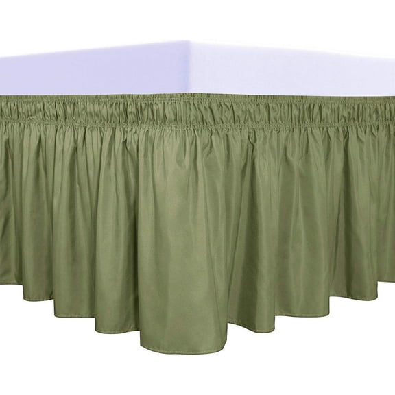 Osmanthus Wrap Around Ruffled Bed Skirt with Adjustable Elastic Belt - 22 Inch Drop Easy to Put On, Wrinkle Free Bedskirt Dust Ruffles, Bed Frame Cover for Twin,Twin XL and Full Size Beds, Light Green