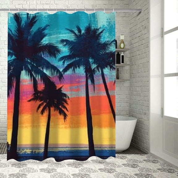 BCIIG Palm Trees Sunset Art Shower Curtain Set with Hooks 100% Polyester 36"x72