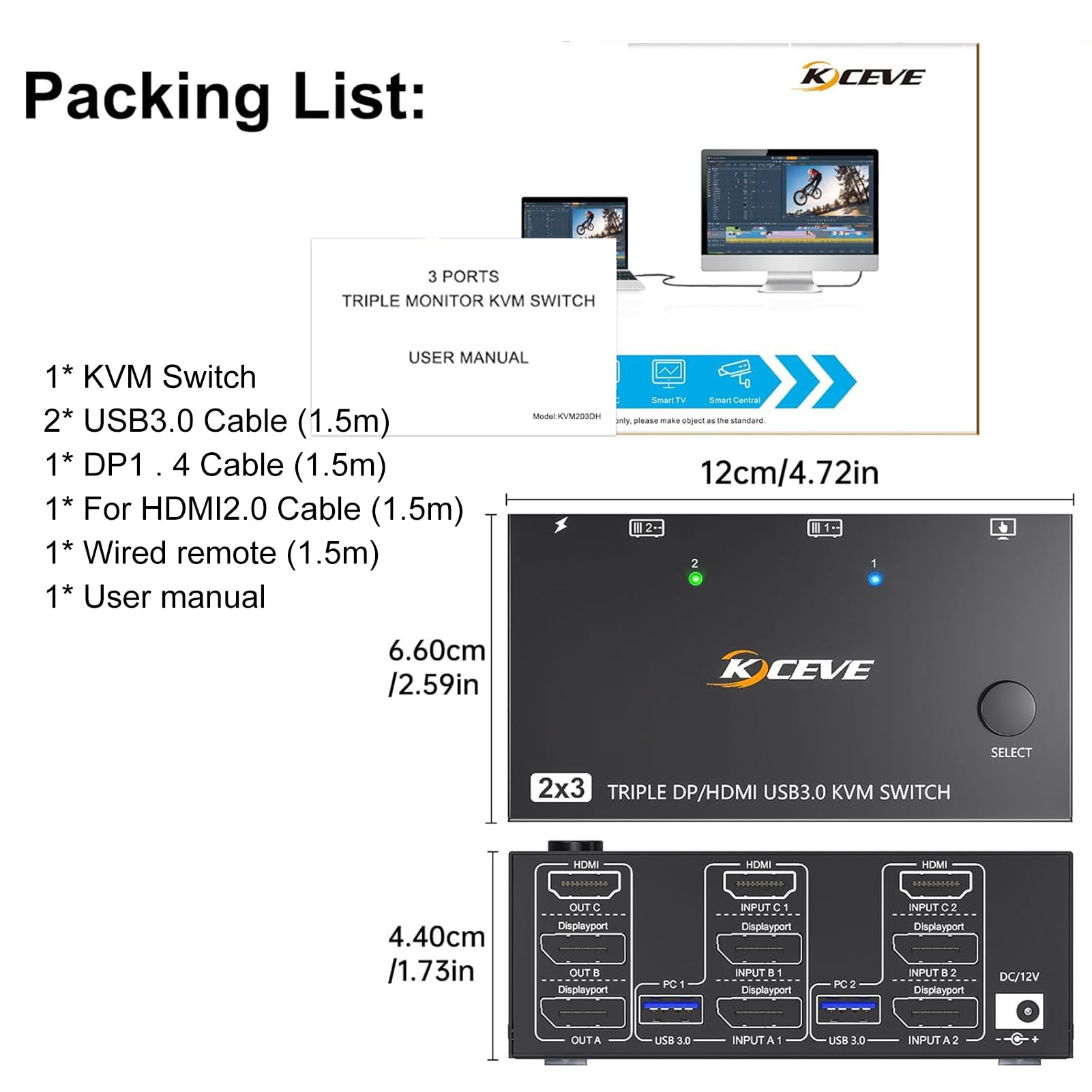 Video converter,Usb 3.0 And 4 Cables Wired Remote And Er Support Two Input Output 8k@30hz 4k@144hz Remote And 4 Kvm Switcher Two Displayport With Wired 4 Cables Included Kvm Er Two