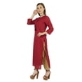 thumbnail image 4 of Moomaya Solid Long Kurti For Women Cotton Tunic 3/4 Sleeve Ethnic Formal Kurta w/ Pockets, 4 of 7