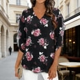 thumbnail image 2 of Fewfanhot Womens Spring Outfits Dressy Casual Tops Ruffle 3/4 Sleeve V Neck Floral Chiffon Blouses, 2 of 7
