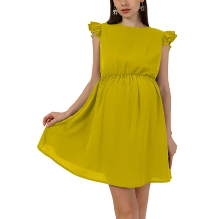 

Women s Maternity Dress Square Neck Ruffle Strap Flying Sleeve Pregnancy Dress Mama Cute Babydoll Dress Summer