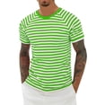 thumbnail image 2 of Mens T-shirts Short Sleeve Striped Print Casual T Shirt Crewneck Carnival Festival Daily Wear Graphic Tees Light Green L, 2 of 4