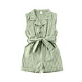 thumbnail image 2 of EYIIYE Bambin Filles Romper avec Ceinture Stripe Col Sans Manches Combinaison, 2 of 7