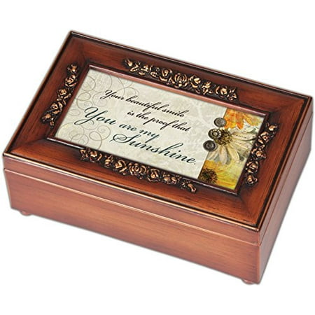 - Cottage Garden You Are My Sunshine Rich Walnut Finish Jewelry Music Box - Plays Song You are my Sunshine
