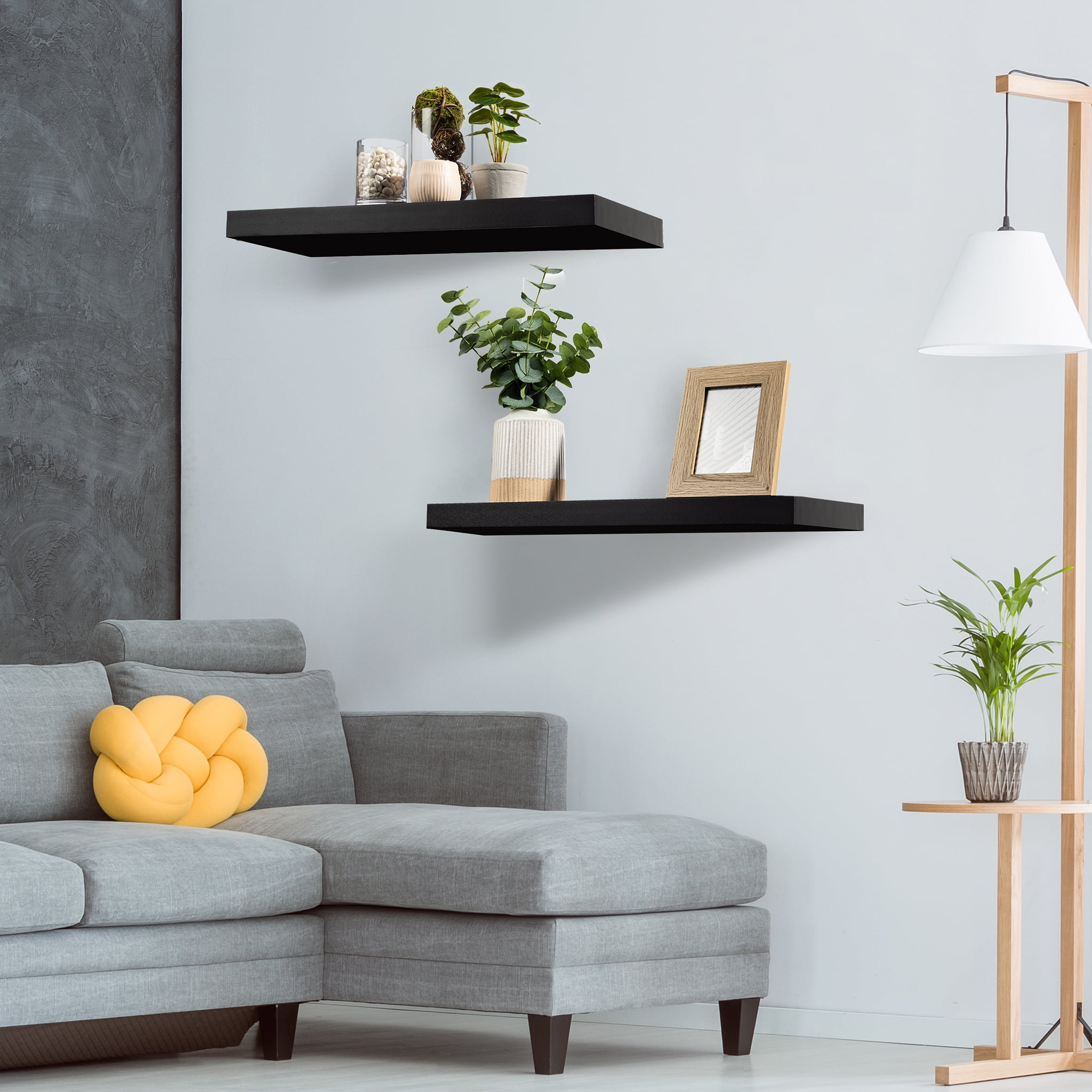 Sorbus 2 Pack Wood Floating Shelves Wall Hanging Length 24-inch, Black