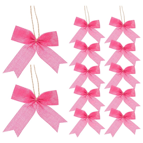 3 Inch Mini Burlap Bows for Crafts Handmade Bow Knot Natural Decorative Ornament Bow, Pink 12 Pcs