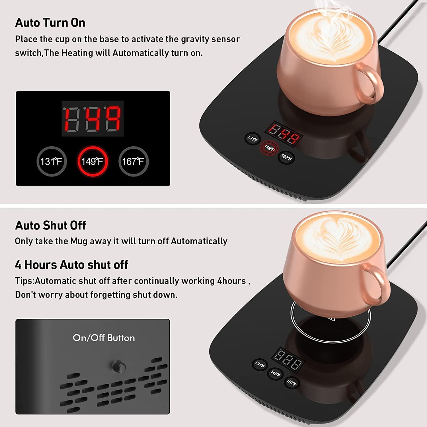 NiceLucky Coffee Mug HEATER Temperature Control On/Off Glass Top