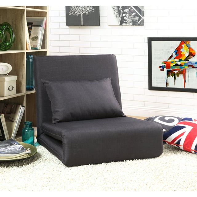 Loungie Relaxie Lin Chaise de Sol Convertible à 5 Positions Réglables, Noir
