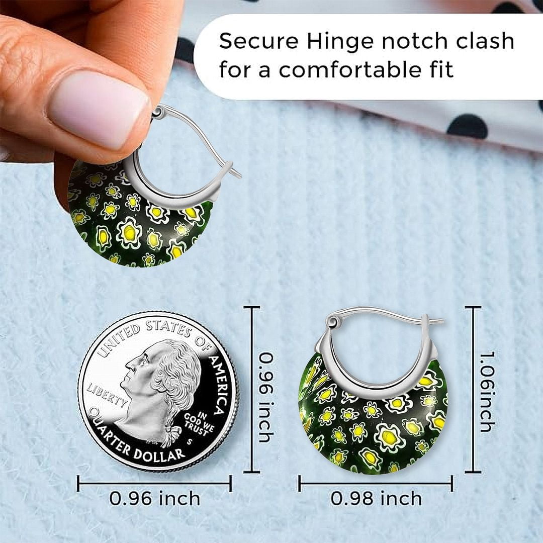 Green Murano Style Glass Hoop Earrings - Drop Dangle Earrings Stainless Steel Fun Daisy Flower Jewelry - Anniversary Engagement Her Ct. 30 Birthday Christmas Gifts