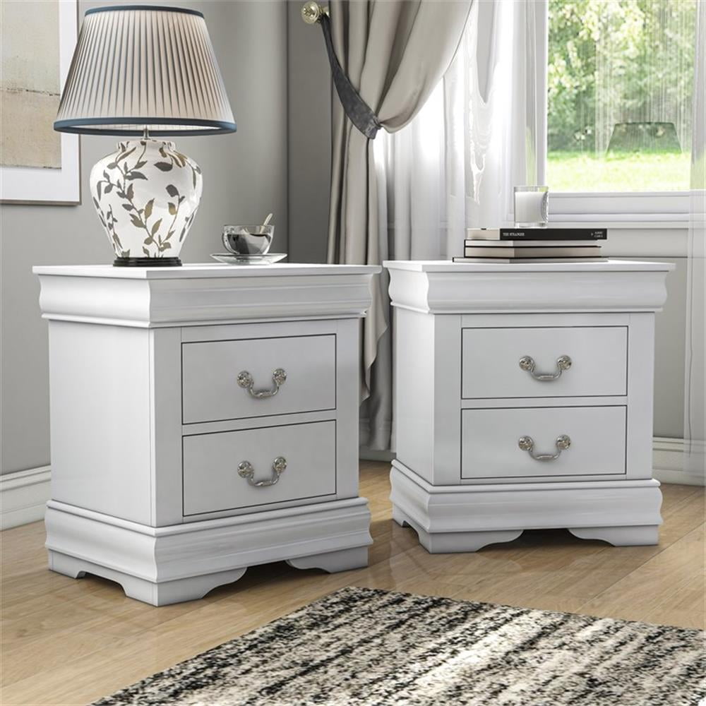 Furniture of America Toni Wood 2-Drawer Nightstand in White (Set of 2)