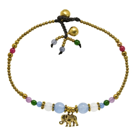 Charming Boho Elephant Colorful Stone and Brass Beads Handmade Anklet