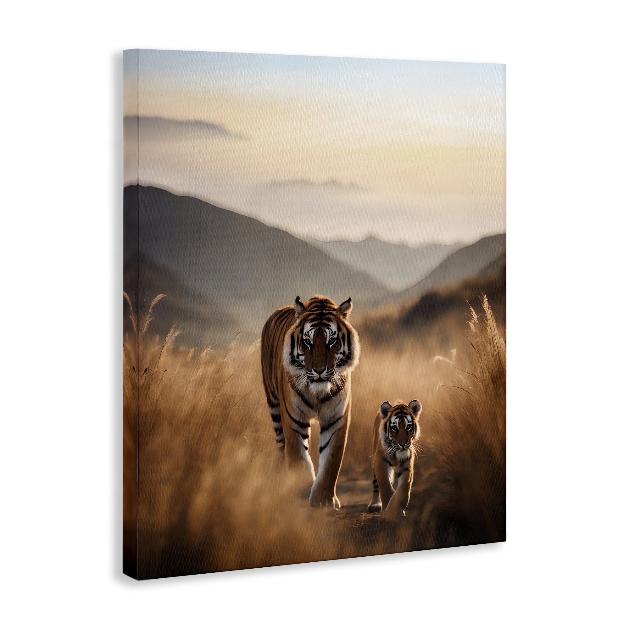 Stupell Industries Tiger & Cub on Savanna Animals Painting Wrapped Canvas Art Print Wall Art, 36 x 48