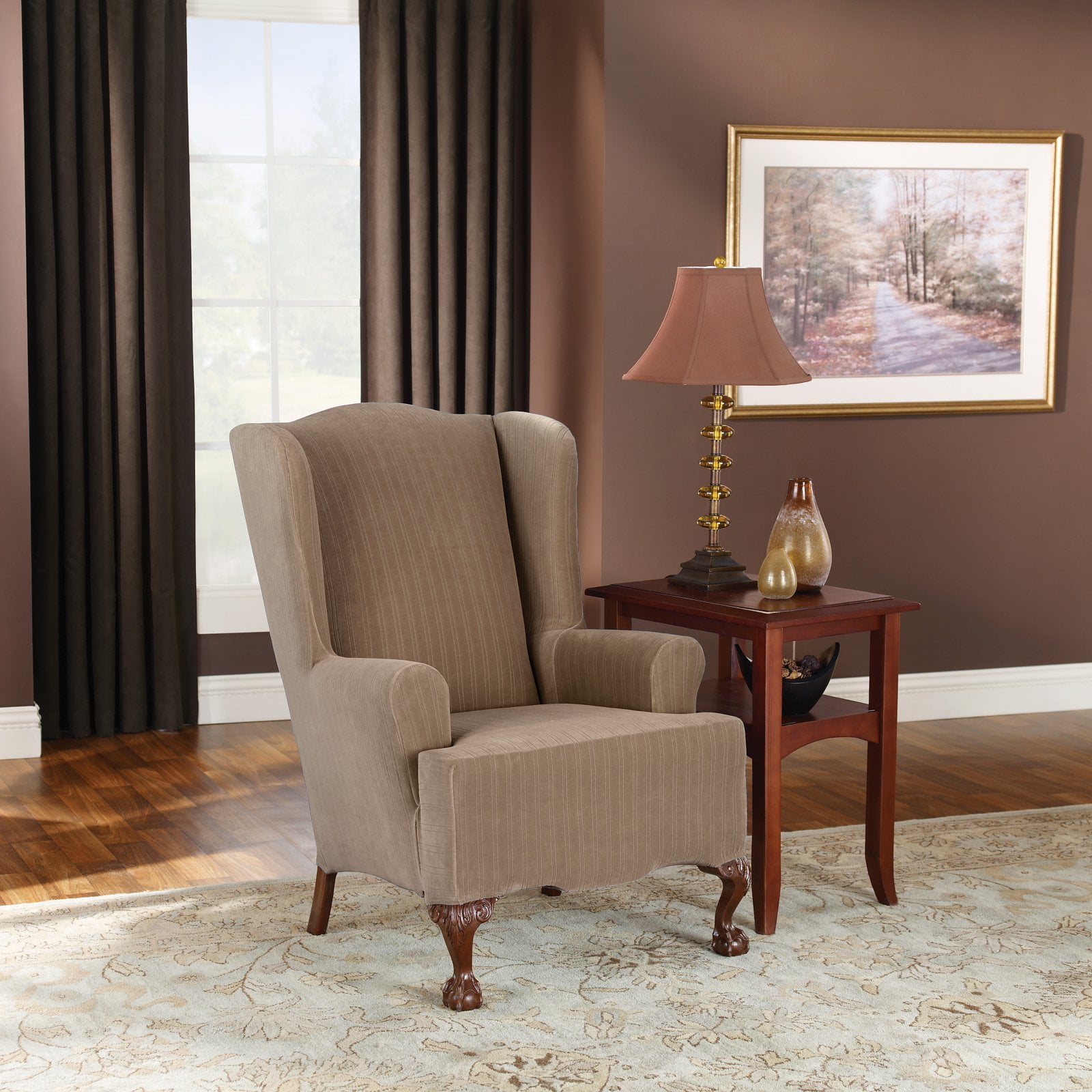 Sure Fit Stretch Pinstripe Wing Chair Slipcover - Walmart.com
