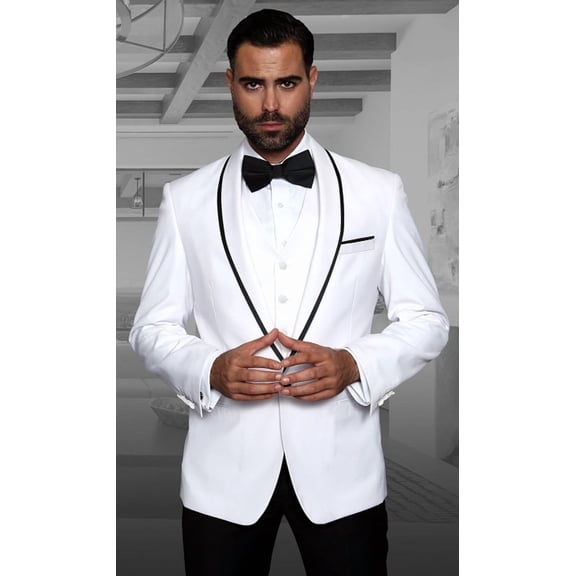 Men's Stylish White Modern Fit Fashion Tux Statement Genova