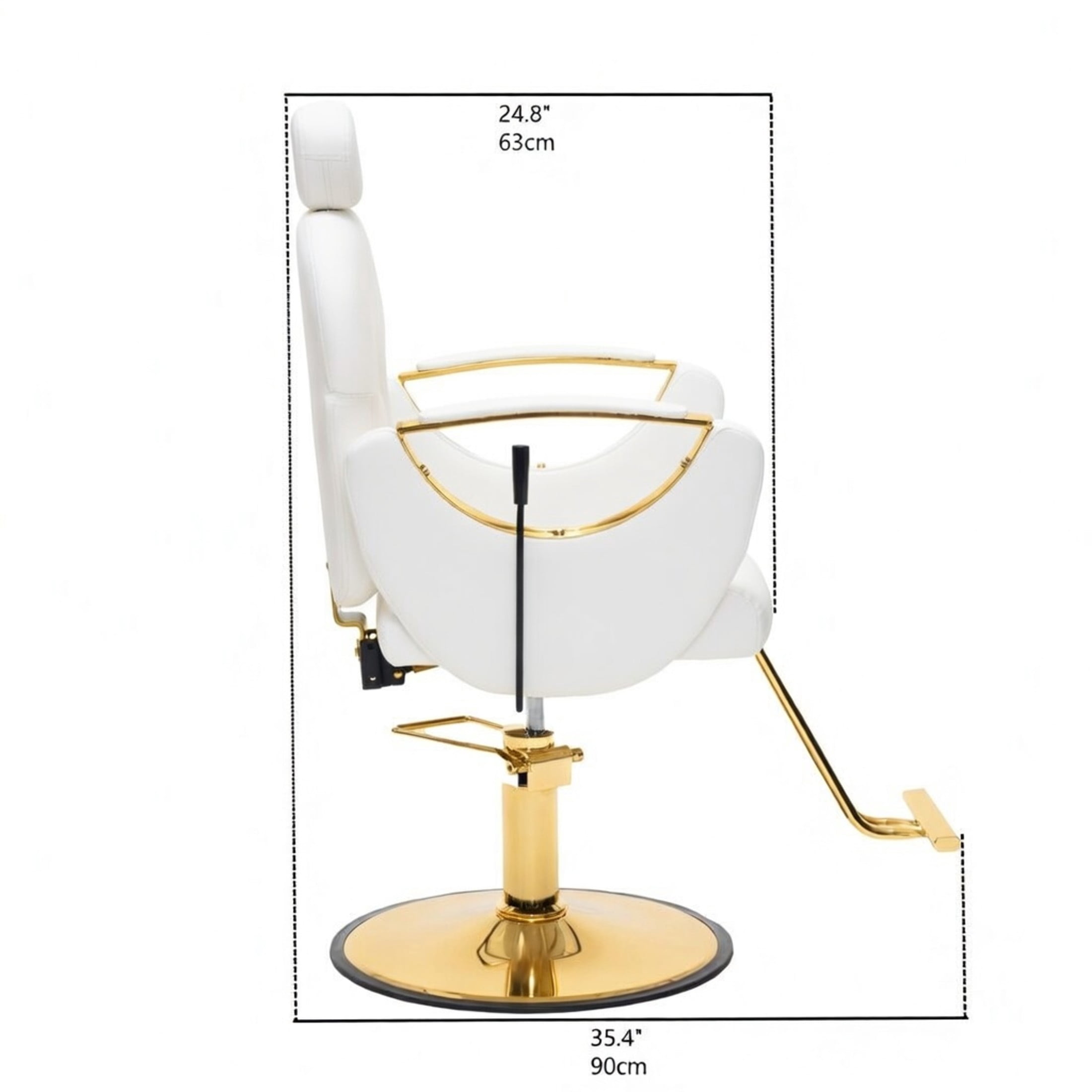 Noble House Hydraulic Barber Chair, Reclining Salon Styling Chair, PU Upholstery, White + Gold