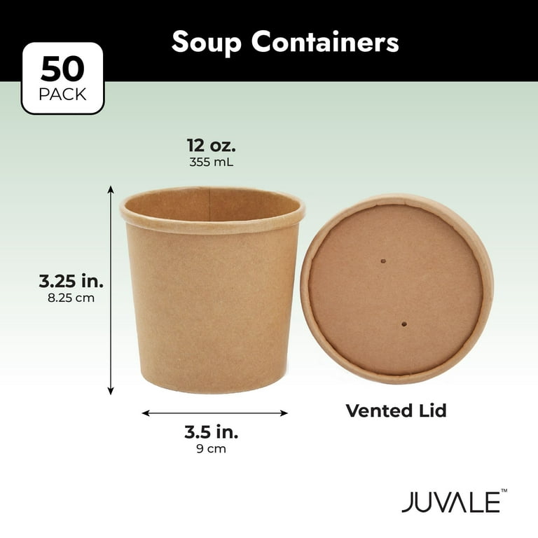 Juvale 50 Pack 12 oz to Go Soup Containers with Lids, Disposable Paper Bowls (Brown)