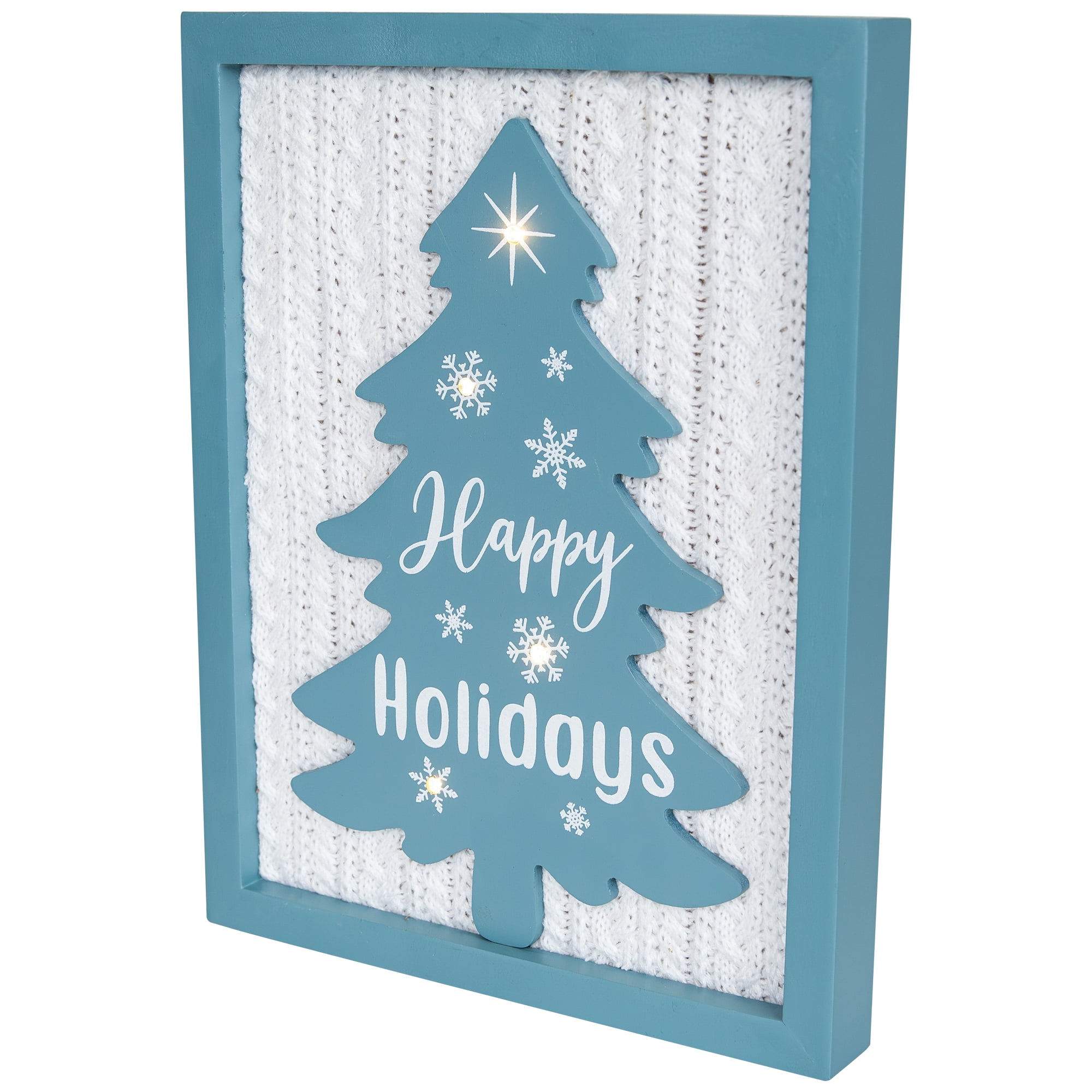 Northlight Lighted Happy Holidays Christmas Tree with Cable Knit Texture Wall Art - 12"
