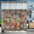thumbnail image 6 of No Hook Shower Curtains with Snap-in Liner Set, Spring Flowers Waterproof Hotel Style Bathroom Shower Curtain, Farmhouse Vintage Black Plaid Wood Grain Breathable Mesh Top Bath Curtains 66''x72'', 6 of 9