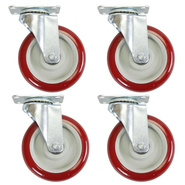 4 Pack 5 Inch Caster Wheels Swivel Plate Polyurethane Wheels Heavy Duty Wheels
