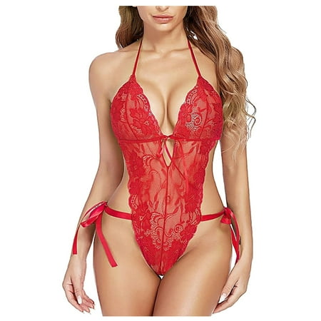 

Umitay Ladies charming Solid Color Lace Lace-Up Halter Backless Lingerie