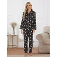 thumbnail image 7 of Wang6 Women's Satin Pajamas Sets 2 Pieces Long Sleeve Pjs Sets Soft Button V Neck Shirts Straight Pants Ladies Loose Fit Butterfly Printed Sleepwear Loungewear Sets Black1 XL, 7 of 7