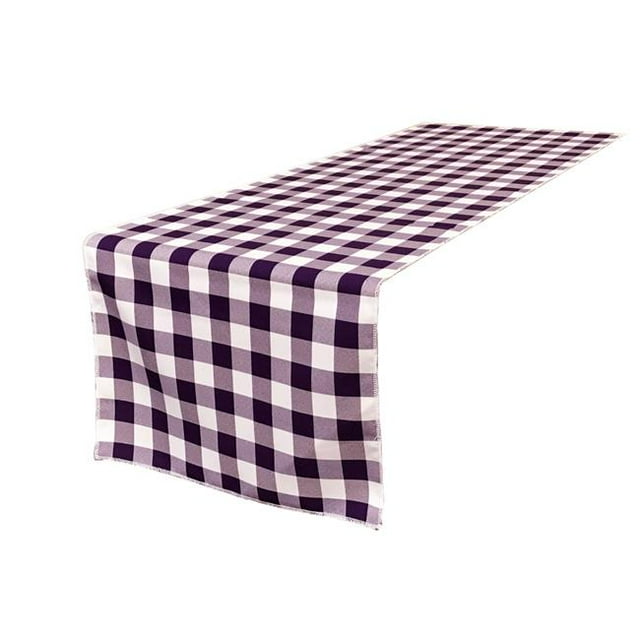 TCcheck14x108-PurpleK23 Polyester Gingham Checkered Table Runner, White & Purple - 14 x 108 in.