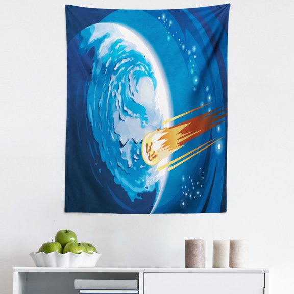 Fantasy Tapestry, Space Comet Rushing to Planet Galaxy Cosmos Themed Stardust Illustration, Fabric Wall Hanging Decor for Bedroom Living Room Dorm, 5 Sizes, Violet Blue Orange, by Ambesonne