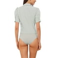 thumbnail image 3 of INSPIRE CHIC Women's Button Up Bodysuit One-Piece Short Sleeve Work Shirt Blouse M Light Grey, 3 of 6