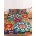 thumbnail image 2 of Twin Sze Fitted Sheet Set - Boho Teal Flower 2 Piece Bedding Sets 16" Deep Pocket Fitted Sheet with 1 Pillowcase, Spring Bohemia Chic Red Yellow Floral Brushed Microfiber Hotel Luxury Bed Sheets, 2 of 9