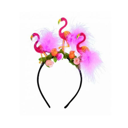 Flaming Head - 3 Flamingos Headband Hawaiian Luau Pink Bird Tropical Summer Girls Party Favor