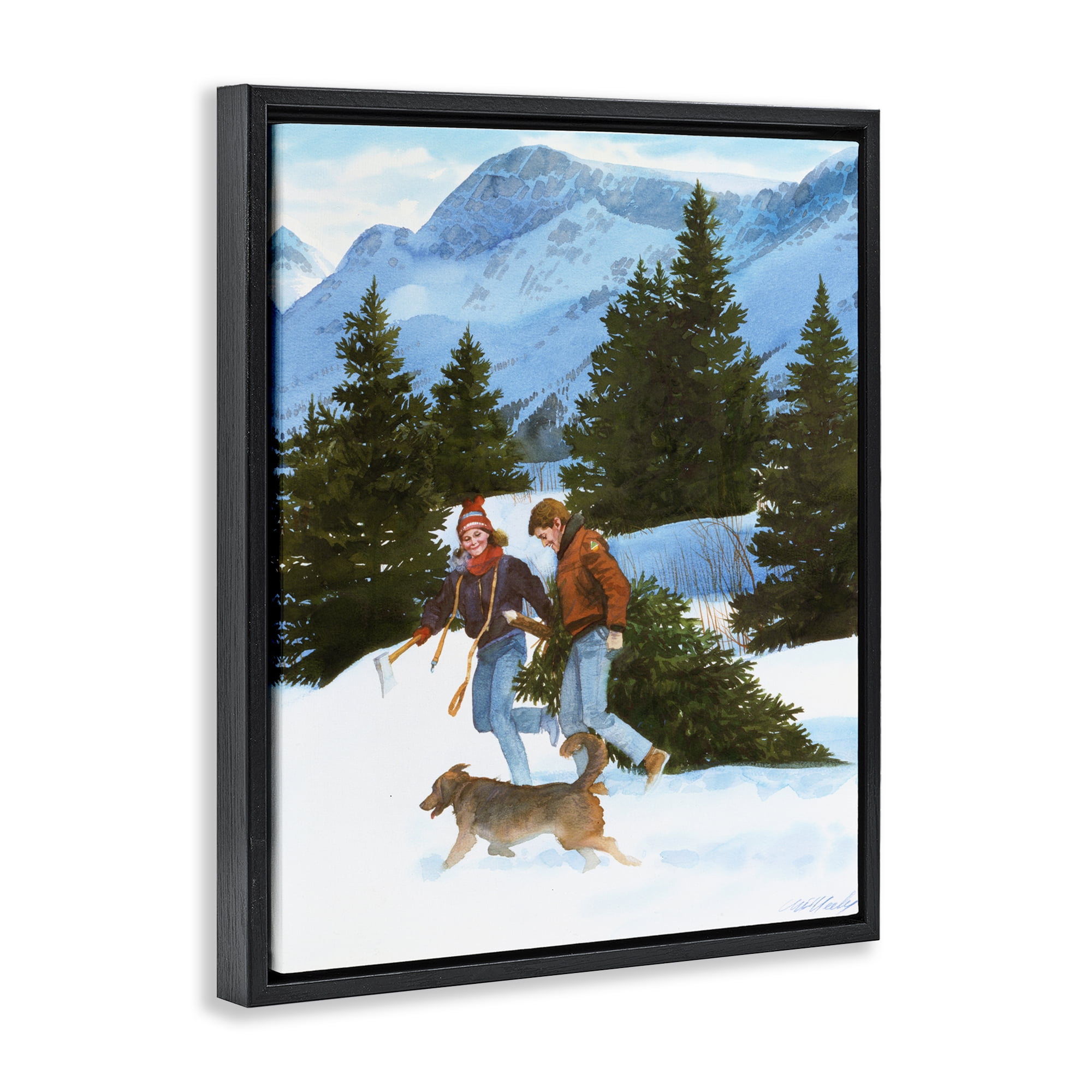 Couple Bringing Home Tree Black Framed Floater Canvas Wall Art, design by Wind River Studios