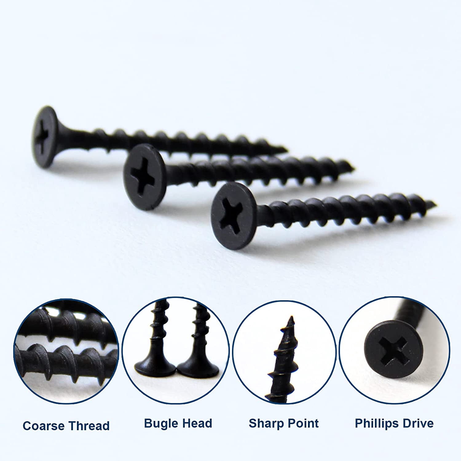 FASTENER TREE #6x1-3/8" Drywall Screws Coarse Thread Bugle Head, Carbon Steel, 100PCS
