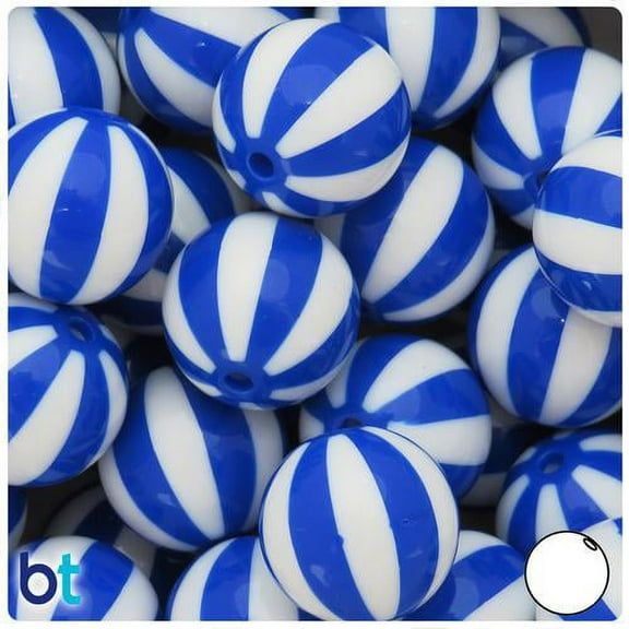 BeadTin Dark Blue & White Beach Ball 20mm Round Acrylic Beads (10pcs)