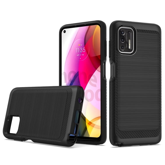 Phone Case for Motorola Moto G Stylus 2021 (6.8"), Dual Layer Shock Resistant Brushed Texture Protective Cover (Black)