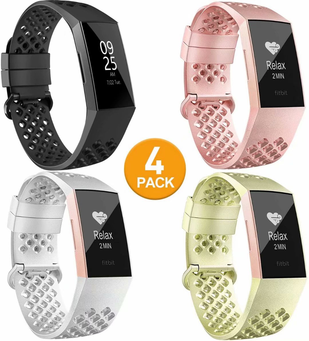 3-Pack Maledan Bands Compatible with Fitbit Charge 3 Replacement Accessories Breathable Sport Band Wristbands with Air Holes for Charge 3 and Charge 3 SE Fitness Activity Tracker Women Men 