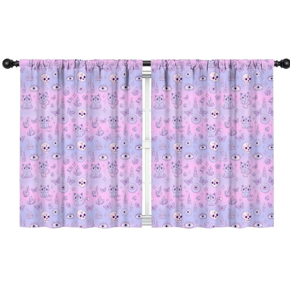 Blackout Kids Curtains,Pink Purple Cat Eye Skull Butterfly Pattern Childrens Insulated Curtains Set Of 2,Bedroom Essentials,Toddler Room Decor 42"x54"