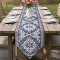 thumbnail image 6 of Blue Boho Table Runner Linen Burlap Table Runner 90 Inches Long Ethnic Geometric Middle Century Art Dresser Scarves for Kitchen Island Coffee Dining Room Party Wedding Banquet Holiday Decor 13"x90", 6 of 8
