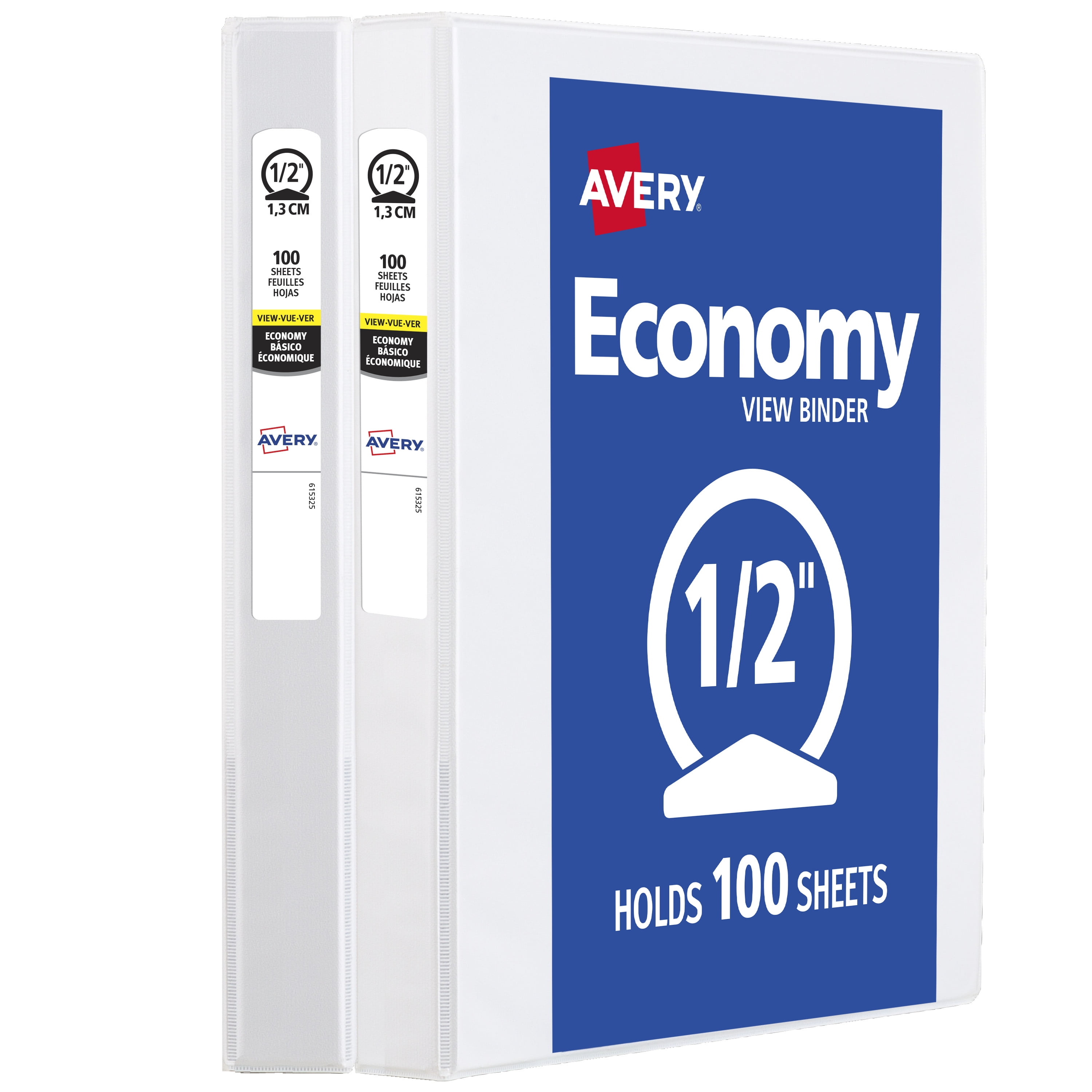 Avery 1/2' Economy View Binder, Round Rings, 2 White Binders (05706)