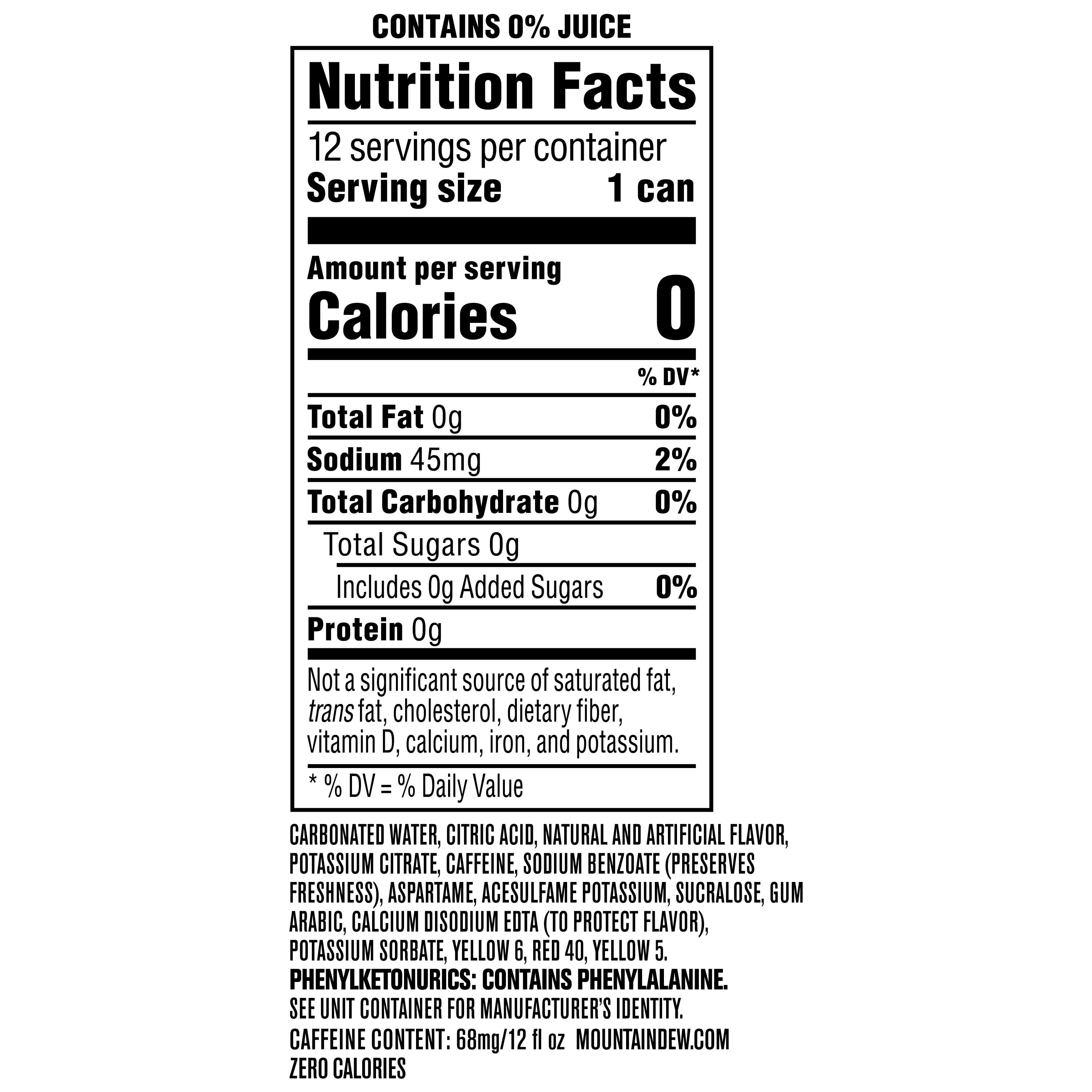 (2 pack) Mountain Dew Zero Sugar Baja Blast Soda Cabo Citrus, 12 fl oz 12 pack Cans