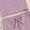 thumbnail image 5 of Toddler Baby Girl Summer Outfit Solid Color Sleeveless Tank Crop Tops and Ruffle Trim Shorts Sets Casual Cute Clothes, 5 of 7