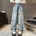 thumbnail image 2 of NOLDARES Girl's High Waisted Button Wide Leg Jeans Casual Long Denim Pants with Streetwear(Blue,12-13 Years), 2 of 8