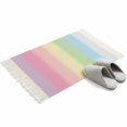 thumbnail image 4 of Rainbow Stripes Bathroom Rug 2'x3', Modern Colorful Cream Striped Aesthetics Low Profile Front Entryway Rug with Tassels, Woven Cotton Washable Kitchen Mat Carpet for Foyer Bedroom Back Door Decor, 4 of 9