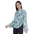 thumbnail image 2 of Moomaya Chemise Boutonnée Imprimée pour Femmes Col Mandarin Manches Longues Haut d'Été, 2 of 7