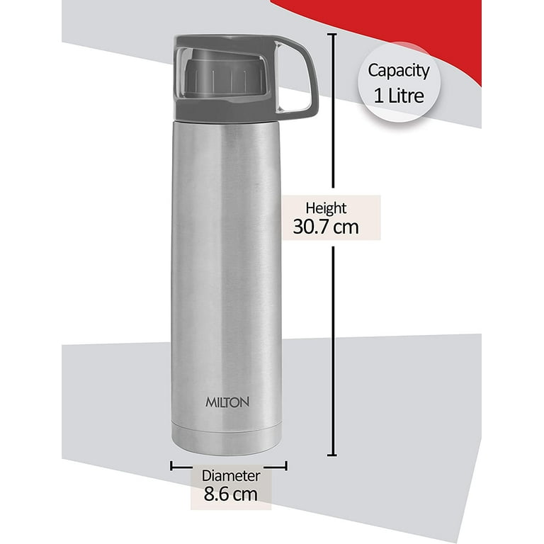 Milton Thermosteel Glassy Flask 1000, Double Walled Vacuum Insulated 1000  ml | 34 oz | 1 qt. | 24 Hours Hot and Cold Flask with Cover, 18/8 Stainless