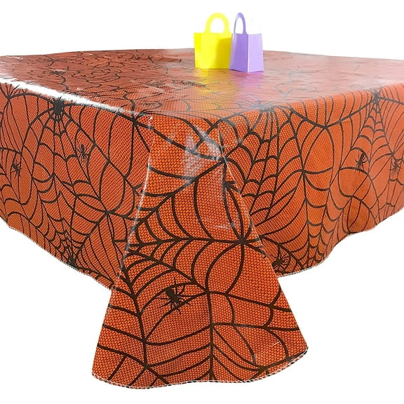 Serafina Home Haunted Halloween Flannel Backed Vinyl Tablecloth: Spooky Spiders Weave Their Wicked Webs (Hallow Spiders, 52" x 90" Inch)