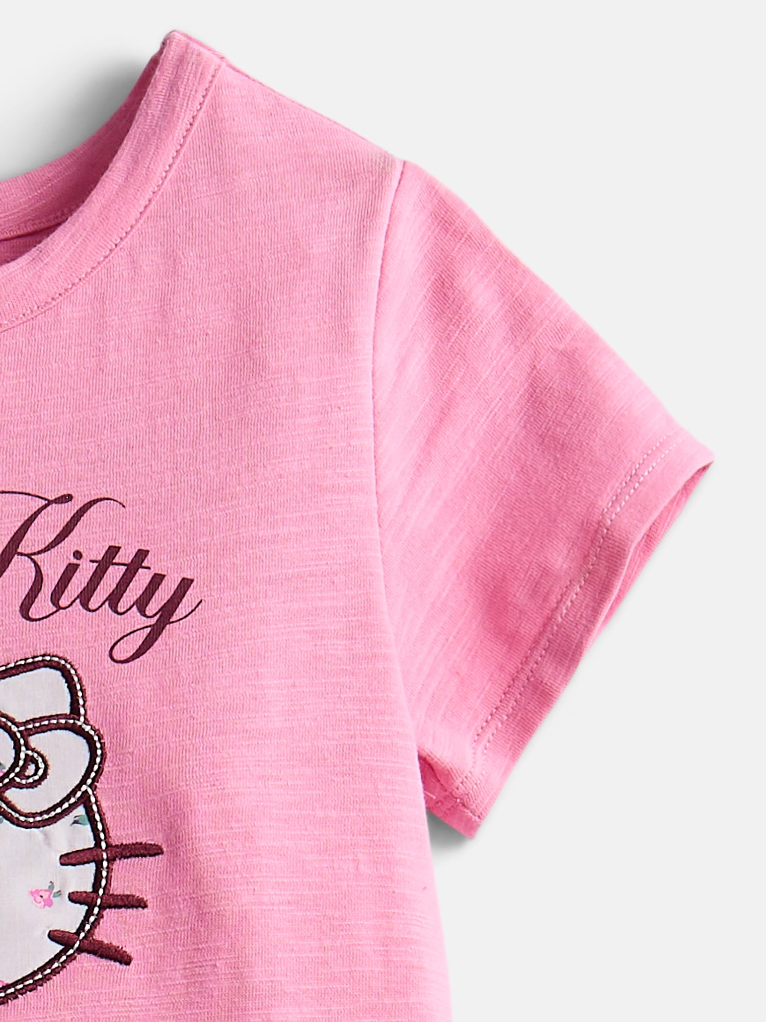 Hello Kitty Girls Tiered Dress with Embroidered Applique and Short Sleeves, Sizes 4-12